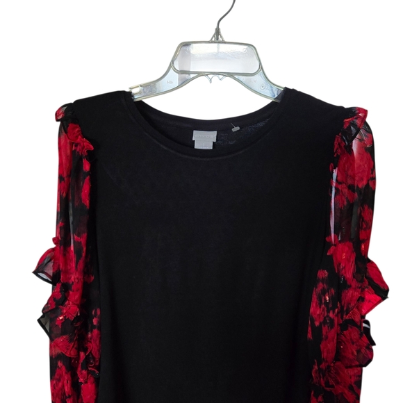 Chico's Black Blouse with Red‎ Floral Sleeves - Picture 2 of 14